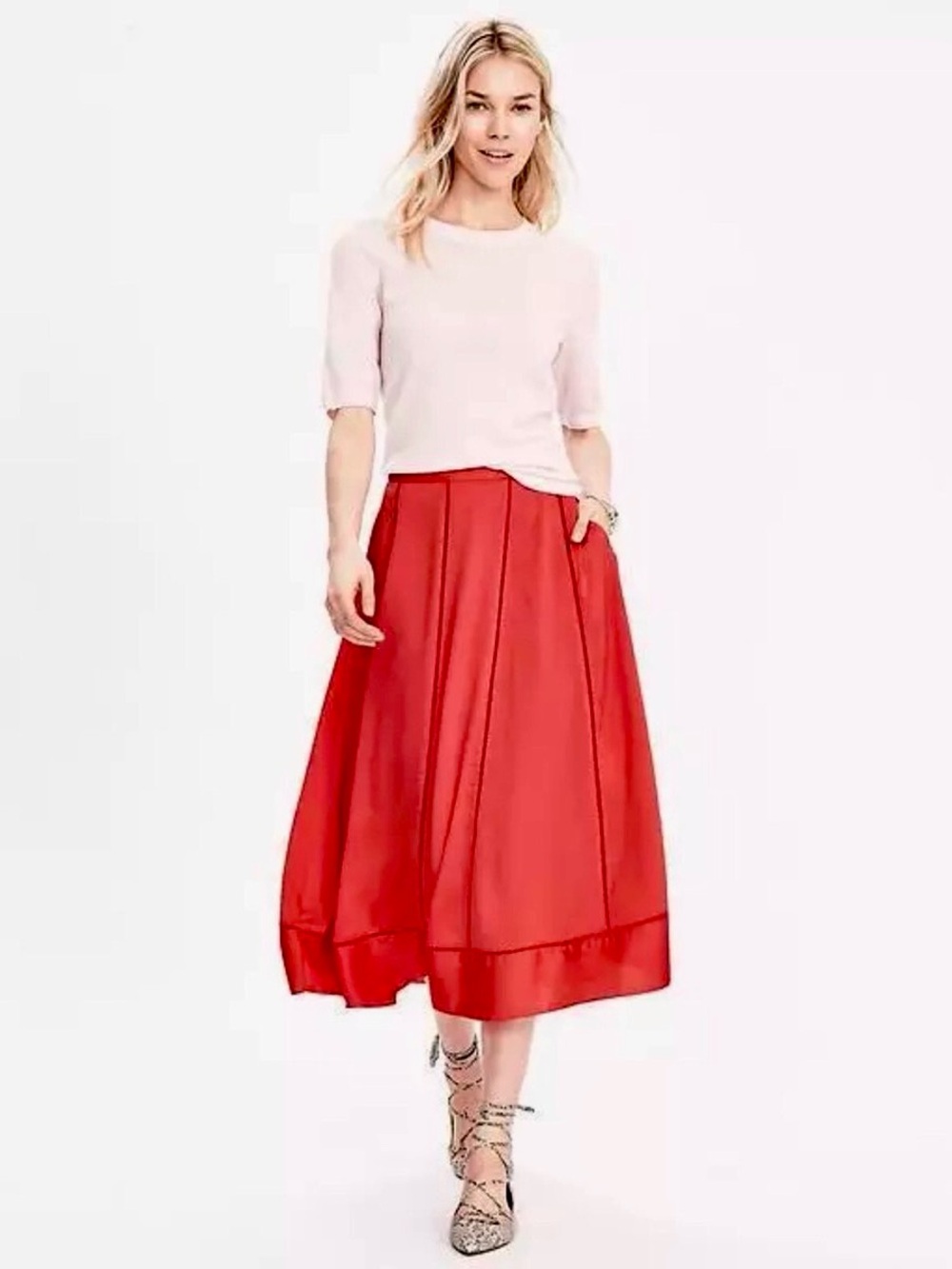Banana Republic coral Midi A-Line Skirt - Elegant Women’s Skirt